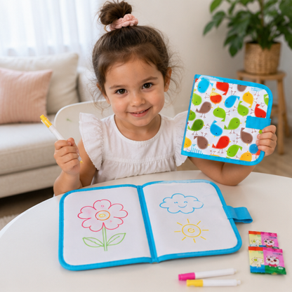 Reusable Doodle Drawing Book-Erasable Coloring and Writing Activity Set for Toddlers Travel Learning and Creative Play