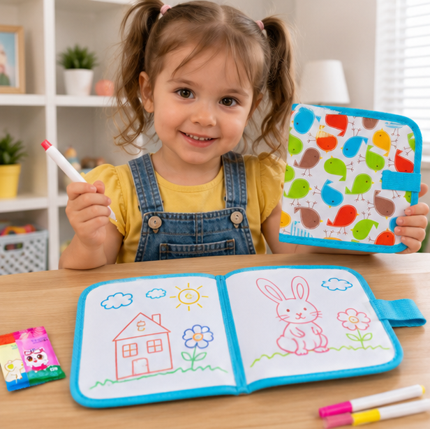 Reusable Doodle Drawing Book-Erasable Coloring and Writing Activity Set for Toddlers Travel Learning and Creative Play