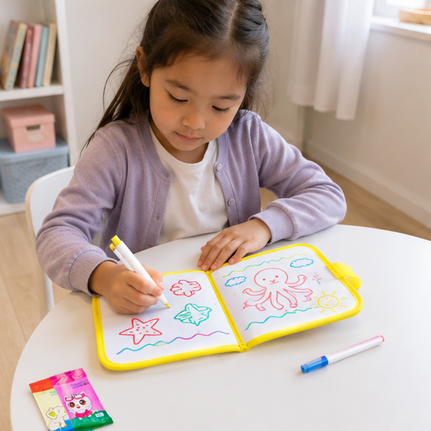 Reusable Doodle Drawing Book-Erasable Coloring and Writing Activity Set for Toddlers Travel Learning and Creative Play