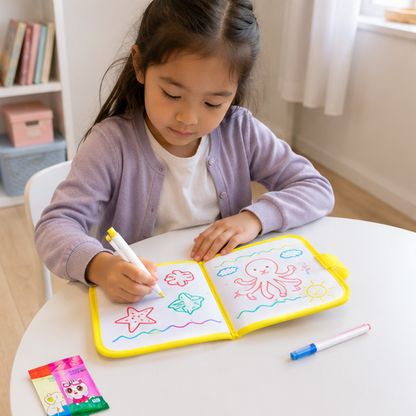 Reusable Doodle Drawing Book-Erasable Coloring and Writing Activity Set for Toddlers Travel Learning and Creative Play