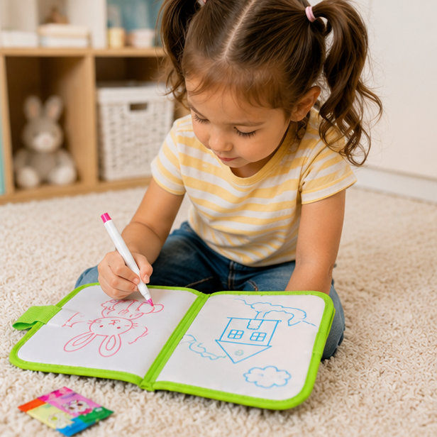 Reusable Doodle Drawing Book-Erasable Coloring and Writing Activity Set for Toddlers Travel Learning and Creative Play