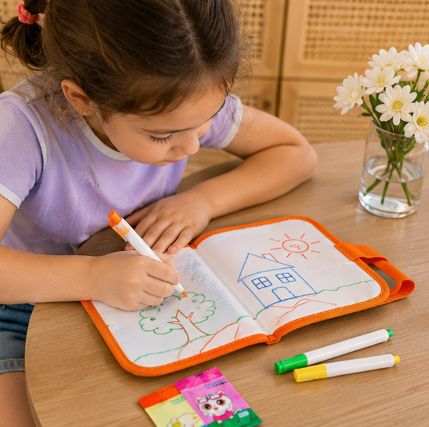 Reusable Doodle Drawing Book-Erasable Coloring and Writing Activity Set for Toddlers Travel Learning and Creative Play