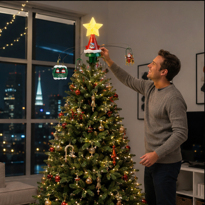 Rotating Christmas Tree Top Hat – Musical LED Santa Sleigh Tree Topper Decoration for Holiday Celebrations