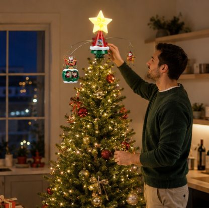 Rotating Christmas Tree Top Hat – Musical LED Santa Sleigh Tree Topper Decoration for Holiday Celebrations