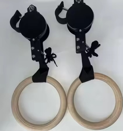Adjustable Wooden Gymnastics Rings – Birch Wood Fitness Rings with Heavy-Duty Straps for Pull-Ups, Calisthenics, CrossFit and Home Gym Training
