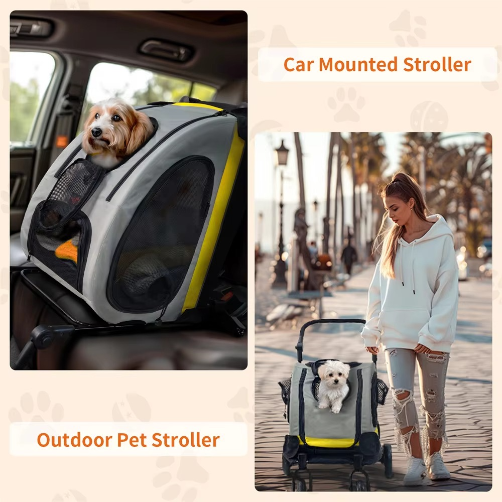 Collapsible Foldable Pet Stroller – 2-in-1 Dog & Cat Pushchair with Convertible Travel Crate and Car Seat for Small Pets