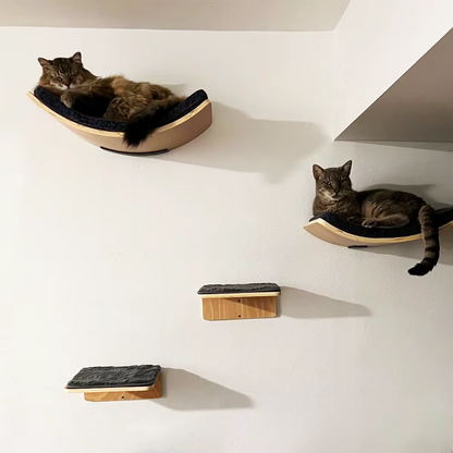 Wall-Mounted Cat Shelves – Curved Hammock Bed & Climbing Steps with Cushions for Sleeping, Playing, Climbing and Indoor Cat Furniture