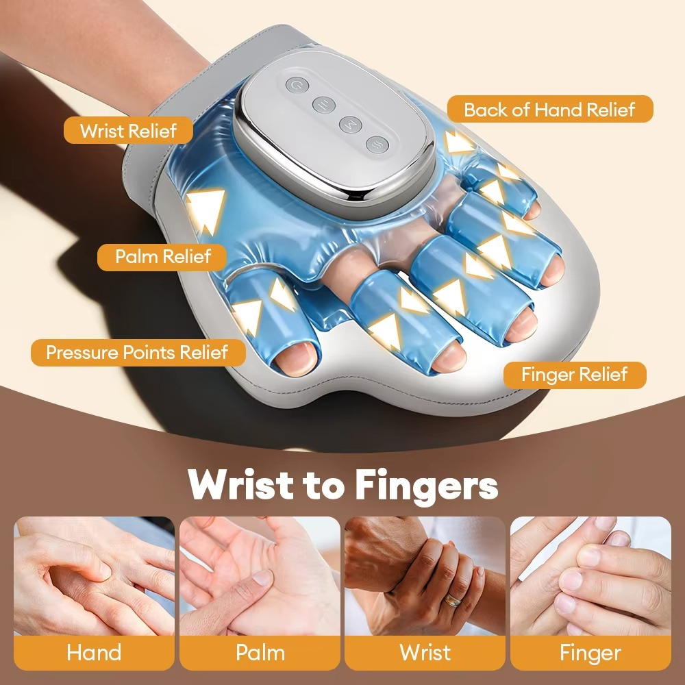 Electric Hand Massager – Air Compression Massage Glove with Kneading Pressure for Fingers, Thumb, Palm and Hand Relaxation