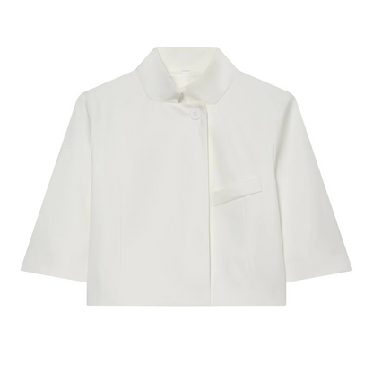 Women’s Cropped Blazer – Chic High-Neck Short-Sleeve Jacket with Button Detail for Spring, Summer, Office Wear and Casual Outfits