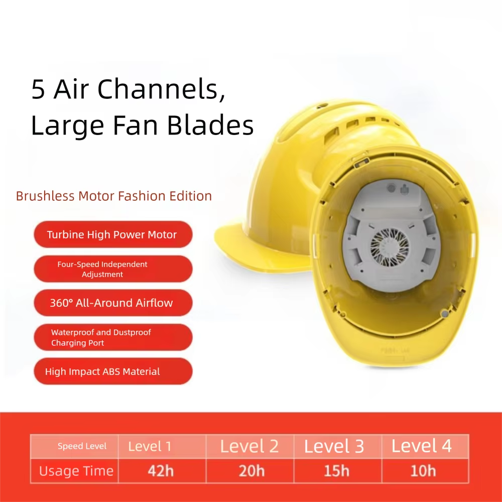 Rechargeable Fan Safety Helmet – Waterproof Construction Hard Hat with 4-Speed Silent Cooling Fans for Outdoor Work and Hot Weather