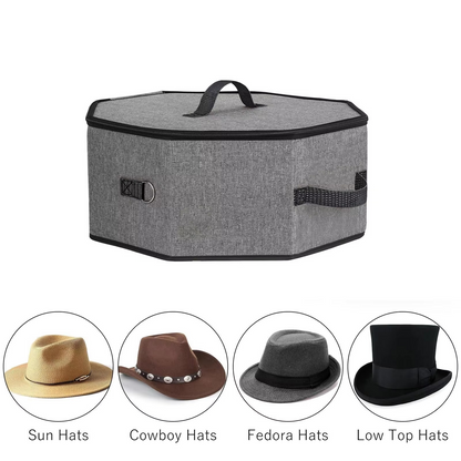 Fabric Hat Storage Box with Lid – Large Capacity Dustproof Hat Organizer for Baseball Caps, Wide Brim Hats, Closet Storage and Travel