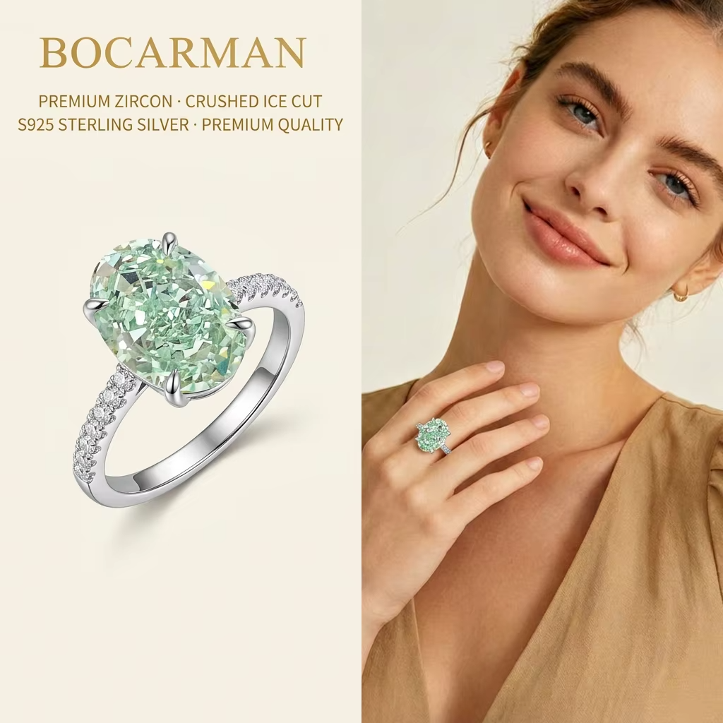 Silver Tanzanite Ring – Mint Green Oval Tanzanite with Ice-Cut Zircon Accents for Women, Elegant Jewelry, Special Occasions and Gifts