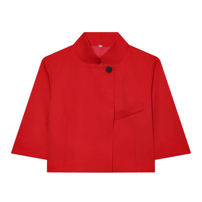 Women’s Cropped Blazer – Chic High-Neck Short-Sleeve Jacket with Button Detail for Spring, Summer, Office Wear and Casual Outfits