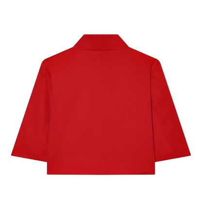 Women’s Cropped Blazer – Chic High-Neck Short-Sleeve Jacket with Button Detail for Spring, Summer, Office Wear and Casual Outfits