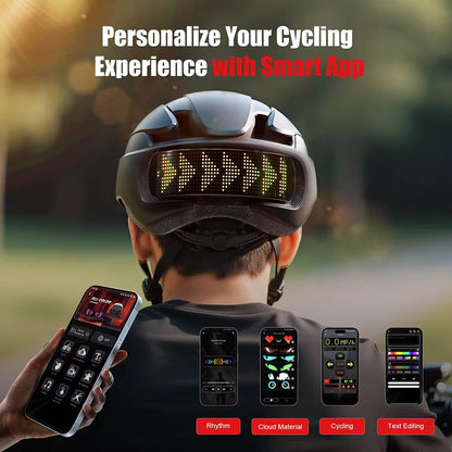 Smart LED Bike Helmet – Road and MTB Cycling Helmet with Programmable LED Display, Rear Taillight, APP Control and Rechargeable Safety Lighting