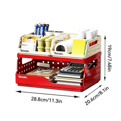Stackable Office Desk Organizer – 3-Tier Storage Box with 2 Large and 2 Small Compartments for Documents, Stationery and Desktop Organization