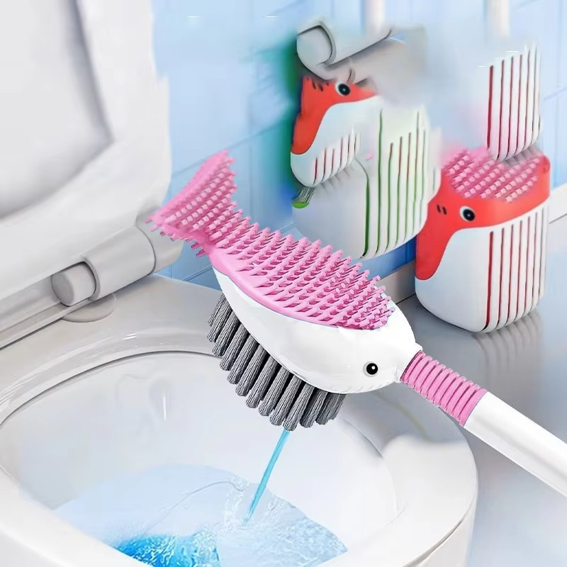 Whale-Shaped Toilet Brush – 360° Cleaning Brush with Silicone Head, Hanging Hole & Wall-Mounted Design for Easy Bathroom Cleaning
