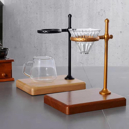Aluminum Pour Over Coffee Stand – Rotatable Drip Filter Holder with Solid Wood Base for Manual Coffee Brewing, Home, Office and Travel Use