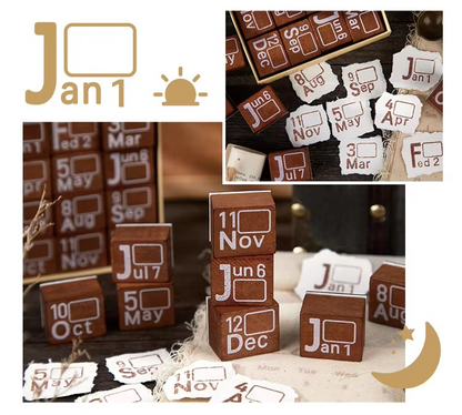 Vintage Planner Stamp Set – Daily, Weekly and Monthly Wooden Date Stamps for Journaling, Scrapbooking, Bullet Planners and Creative Stationery