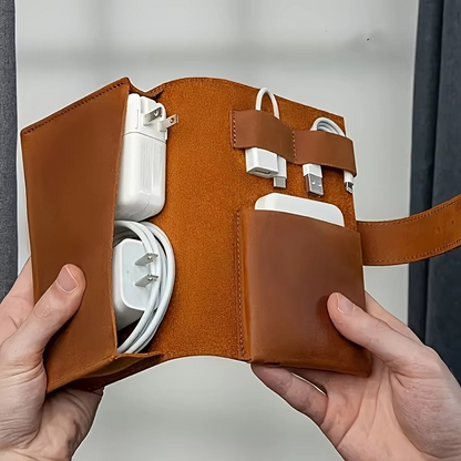 PU Leather Tech Organizer – Portable Multi-Compartment Travel Case for Cables, Chargers, Pens, Electronics and School Accessories