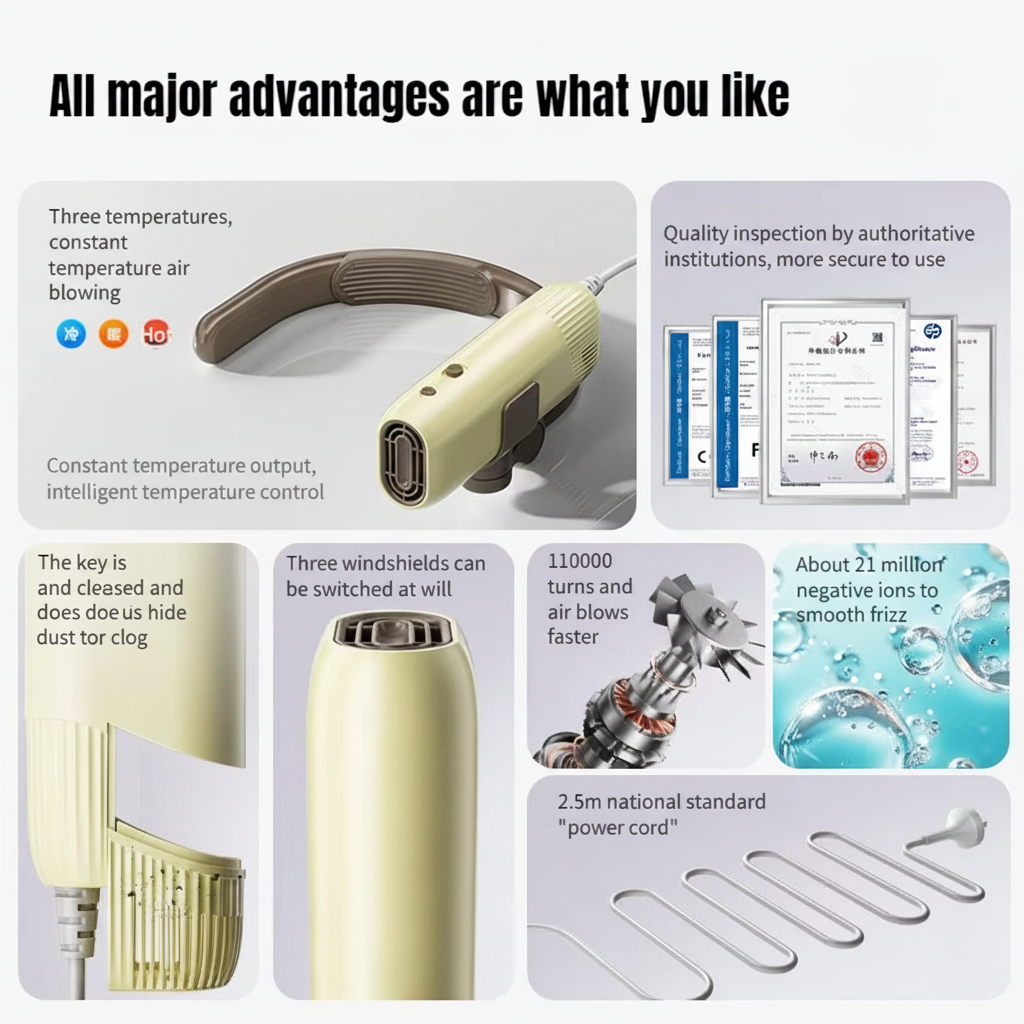 Fast-Dry Pet Dryer – 2-in-1 Negative Ion Hanging Neck & Handheld Hair Dryer for Cats and Dogs, Grooming, Bathing and Styling
