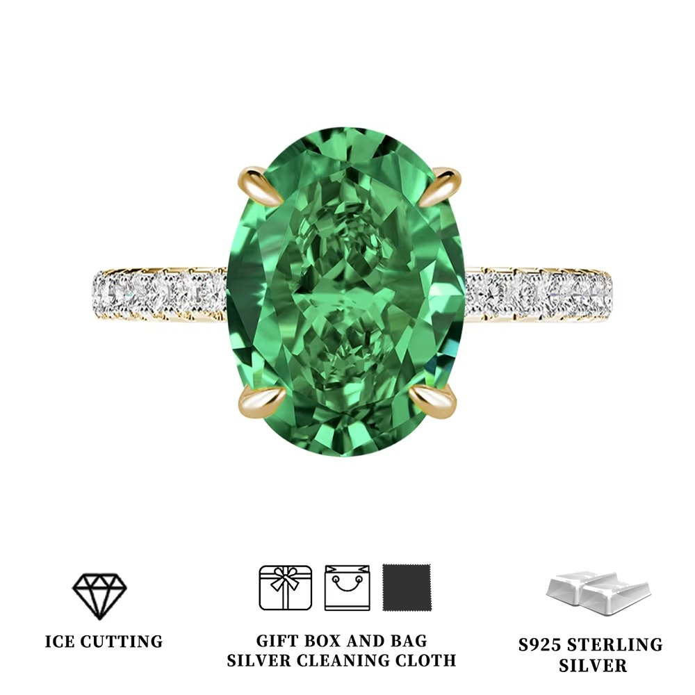Silver Tanzanite Ring – Mint Green Oval Tanzanite with Ice-Cut Zircon Accents for Women, Elegant Jewelry, Special Occasions and Gifts