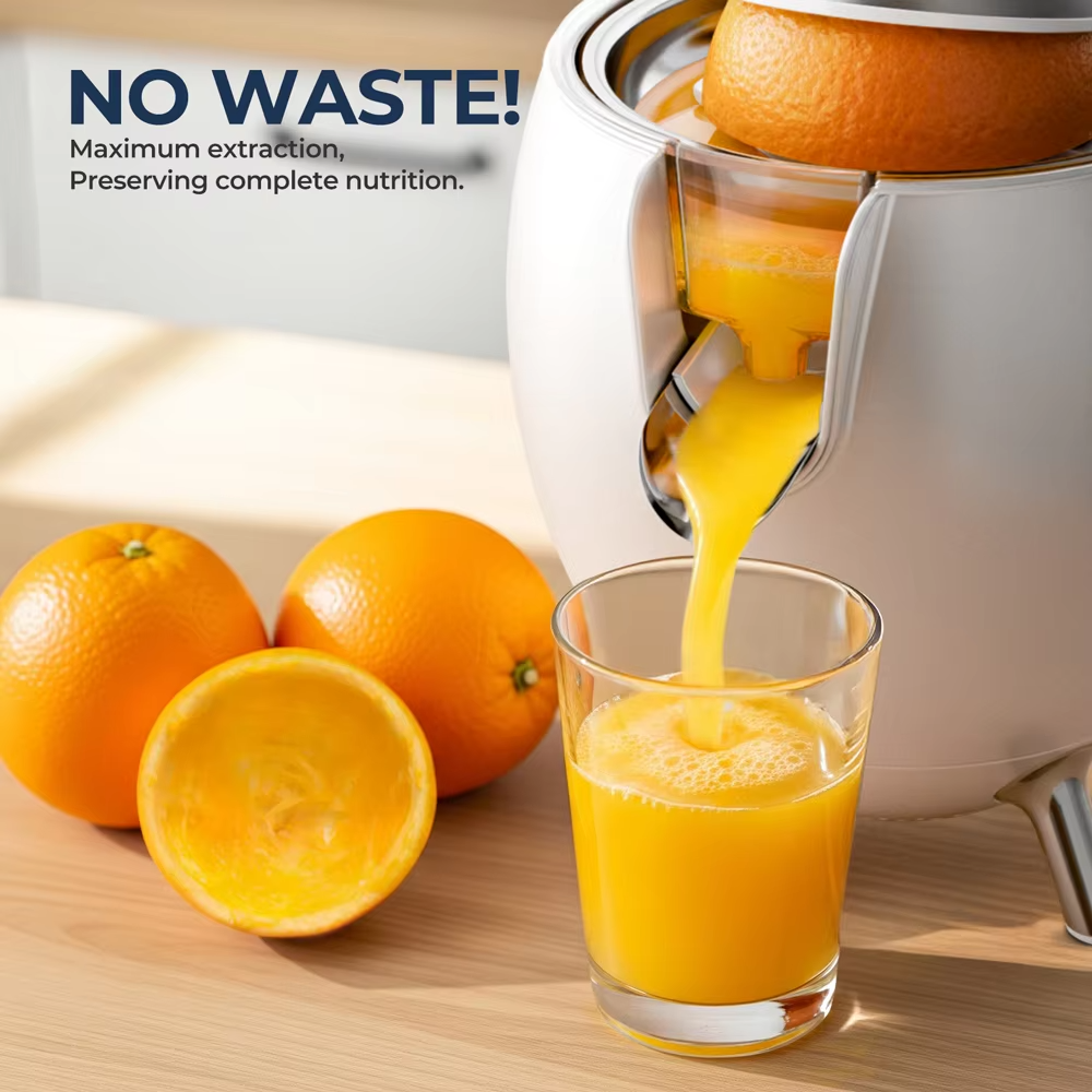 Electric Stainless Steel Citrus Juicer – Powerful 850W Orange & Lemon Juicer with 2 Cones, BPA-Free Parts and Easy-Clean Design for Home Kitchens