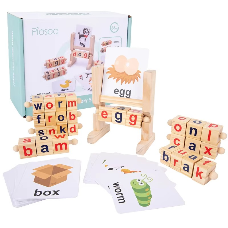Wooden Rotating Letter Puzzle – Short Vowel Word Spelling Blocks for Reading Practice, Early Learning, Preschool Education and Kids Literacy Skills