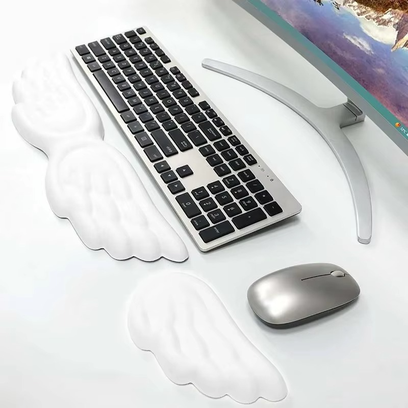 Angel Wing Memory Foam Keyboard & Mouse Wrist Rest Set – Ergonomic Non-Slip Wrist Support Pad for Office, PC, Laptop and Comfortable Typing
