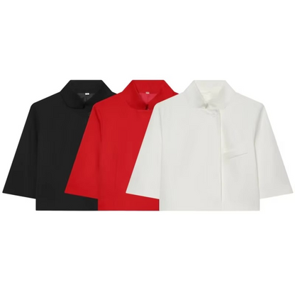 Women’s Cropped Blazer – Chic High-Neck Short-Sleeve Jacket with Button Detail for Spring, Summer, Office Wear and Casual Outfits