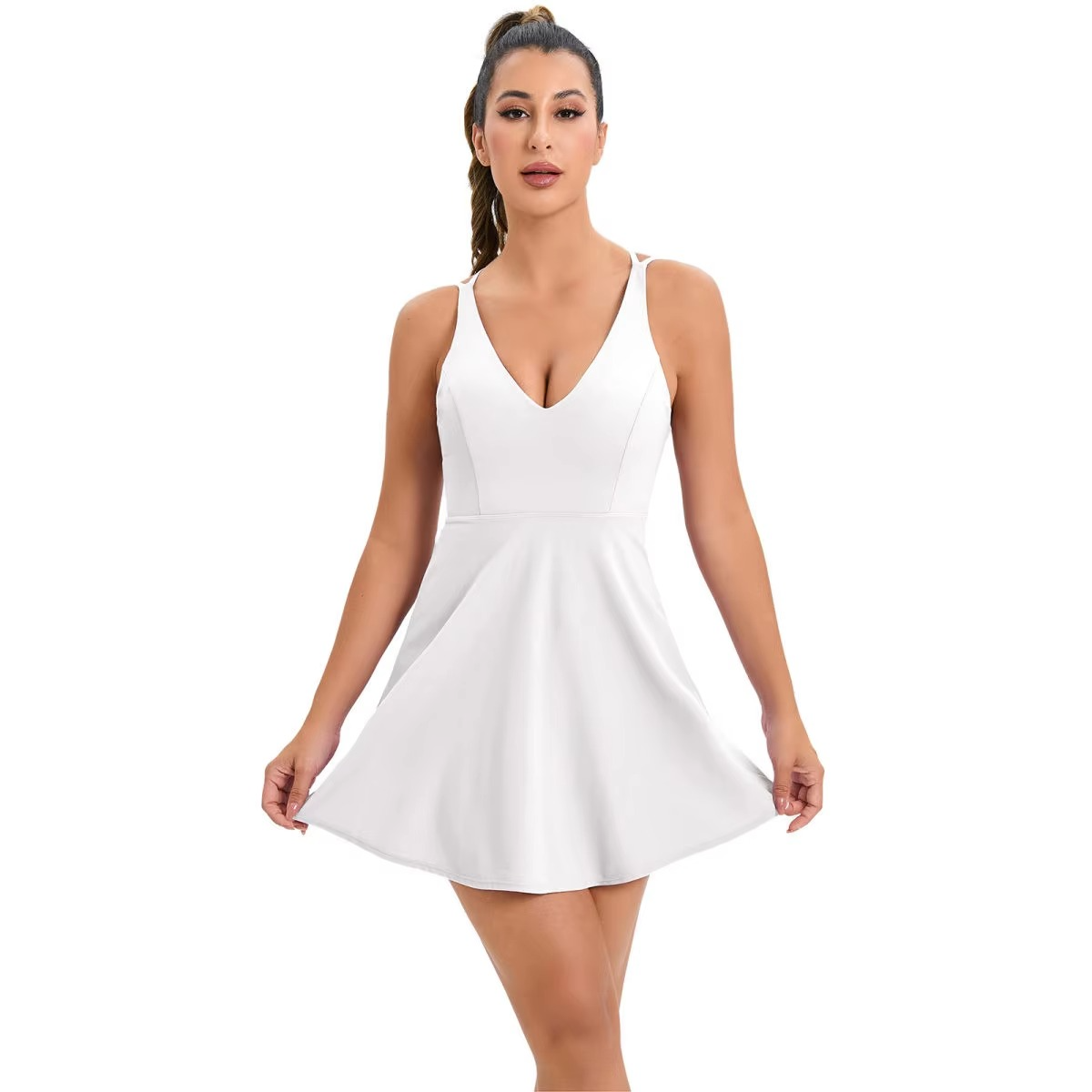 Women’s Tennis Dress – Sleeveless Backless Athletic Dress with Built-In Bra & Shorts for Tennis, Golf, Exercise and Workout Training