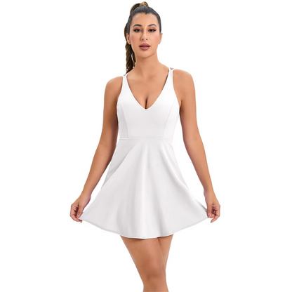 Women’s Tennis Dress – Sleeveless Backless Athletic Dress with Built-In Bra & Shorts for Tennis, Golf, Exercise and Workout Training