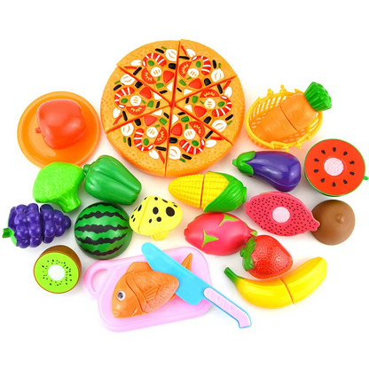 Kids Pretend Kitchen Food Set – Simulated Cutting Play Food Toys for Object Recognition, Role Play, Early Learning and Birthday Gifts
