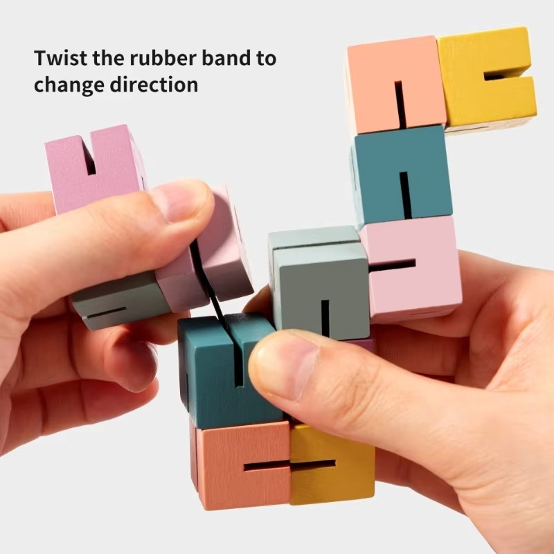 Wooden Twisty Blocks Puzzle – Montessori Sensory Toy for Color Recognition, Finger Dexterity, Creative Thinking and Early Learning Play