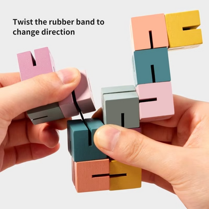 Wooden Twisty Blocks Puzzle – Montessori Sensory Toy for Color Recognition, Finger Dexterity, Creative Thinking and Early Learning Play