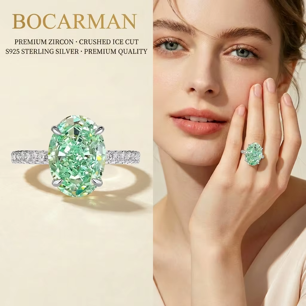 Silver Tanzanite Ring – Mint Green Oval Tanzanite with Ice-Cut Zircon Accents for Women, Elegant Jewelry, Special Occasions and Gifts