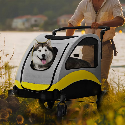 Collapsible Foldable Pet Stroller – 2-in-1 Dog & Cat Pushchair with Convertible Travel Crate and Car Seat for Small Pets