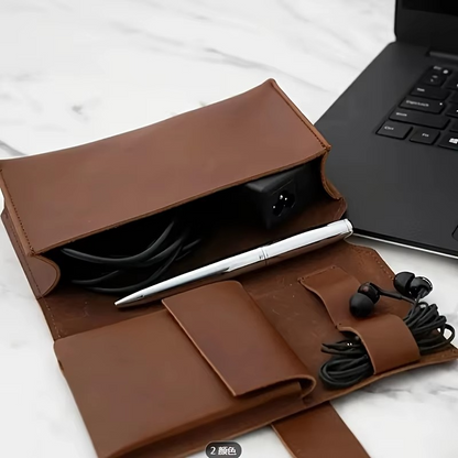 PU Leather Tech Organizer – Portable Multi-Compartment Travel Case for Cables, Chargers, Pens, Electronics and School Accessories