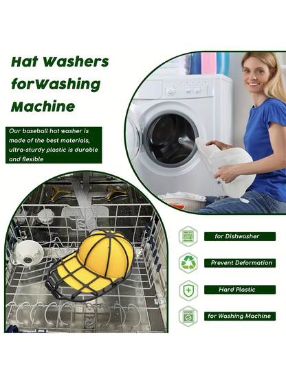 Baseball Cap Washer Cage - Rigid Hat Frame plus Mesh Wash Bag, Holds a Cap's Shape in the Washing Machine or Dishwasher