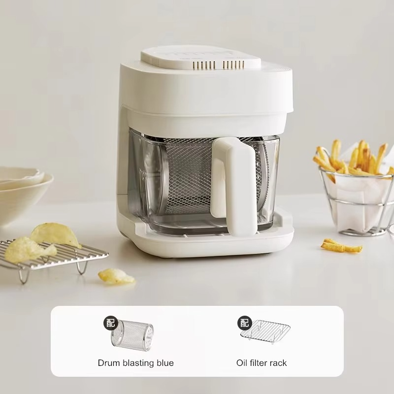 Compact Glass Basket Air Fryer – 2L 900W Non-Stick Air Fryer with See-Through Basket, No-Flip Cooking and Easy-Clean Design for Home Kitchens