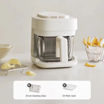 Compact Glass Basket Air Fryer – 2L 900W Non-Stick Air Fryer with See-Through Basket, No-Flip Cooking and Easy-Clean Design for Home Kitchens