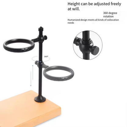 Aluminum Pour Over Coffee Stand – Rotatable Drip Filter Holder with Solid Wood Base for Manual Coffee Brewing, Home, Office and Travel Use