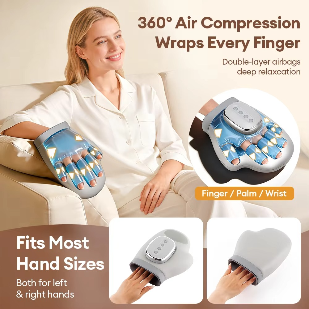 Electric Hand Massager – Air Compression Massage Glove with Kneading Pressure for Fingers, Thumb, Palm and Hand Relaxation