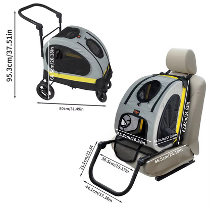 Collapsible Foldable Pet Stroller – 2-in-1 Dog & Cat Pushchair with Convertible Travel Crate and Car Seat for Small Pets