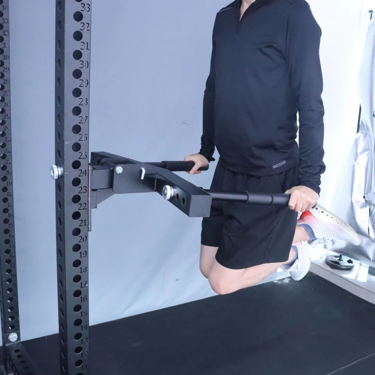 Adjustable Dip Bar Attachment – Foldable Arm Flexion and Extension Trainer with Wide and Narrow Grip Positions for Strength Training and Home Gym Racks