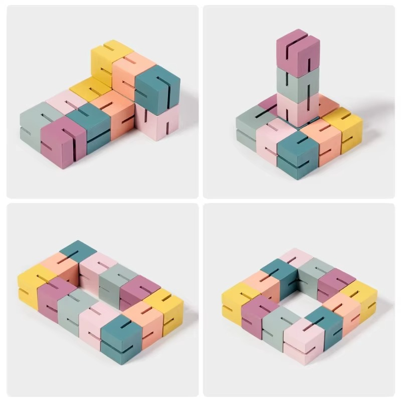 Wooden Twisty Blocks Puzzle – Montessori Sensory Toy for Color Recognition, Finger Dexterity, Creative Thinking and Early Learning Play