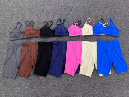 Women’s Gym Workout Set – Sports Bra & Biker Shorts Yoga Outfit for Fitness, Training, Running and Activewear