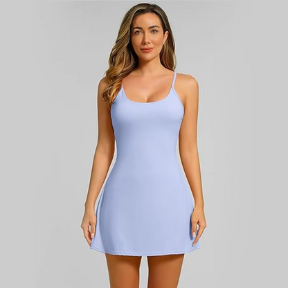 Women’s Tennis Dress – Sleeveless Backless Athletic Dress with Built-In Bra & Shorts for Tennis, Golf, Exercise and Workout Training