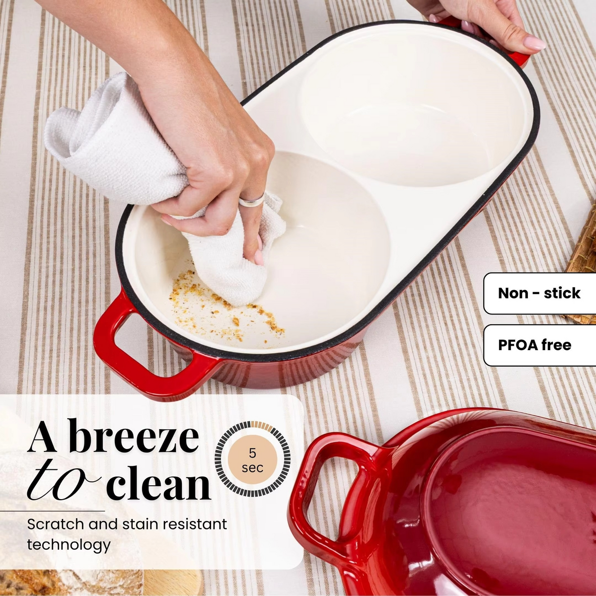 Enameled Cast Iron Bread Oven – 16.5cm Double Round Dutch Oven with Non-Stick Surface for Sourdough, Artisan Loaves and Home Baking