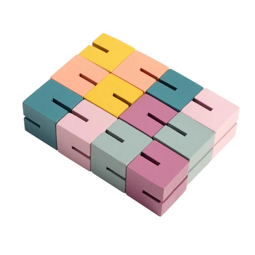 Wooden Twisty Blocks Puzzle – Montessori Sensory Toy for Color Recognition, Finger Dexterity, Creative Thinking and Early Learning Play